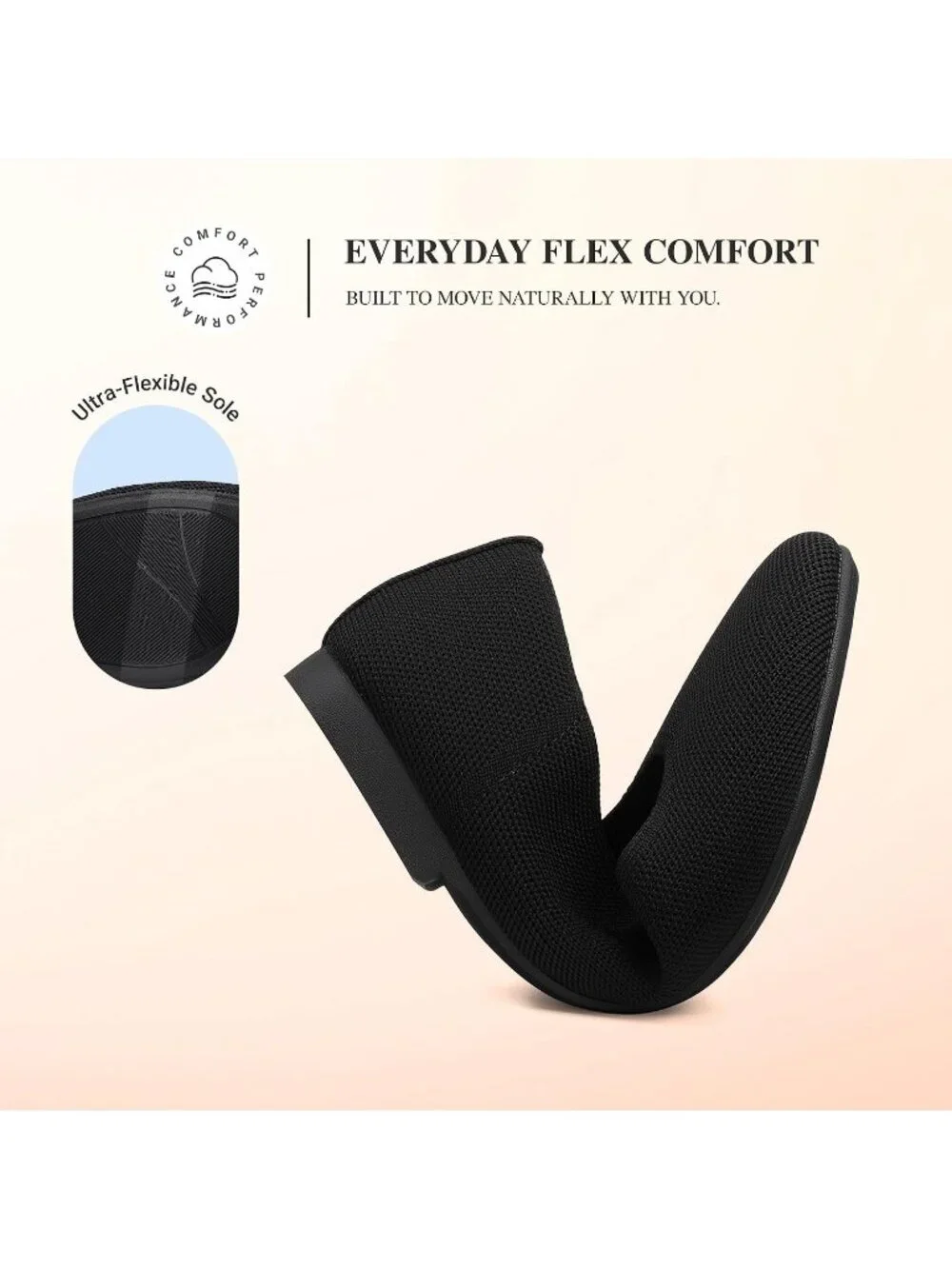 Women's Black Knit Mary Jane Square Toe Stretchy Buckle Ballet Flat Casual Shoes